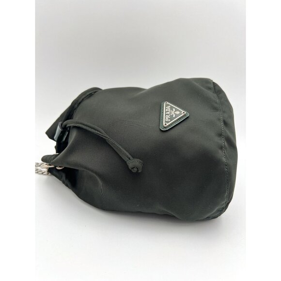 Authentic Prada Bucket Drawstring Pouch Bag Nero Nylon Vintage Dark Green Handba - Picture 5 of 15